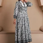 Floral Hand Block Print Tiered Long Dress in Pure cotton