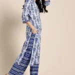 blue kurta parallel pant set in pure cotton