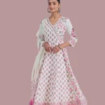 Floral Anarkali Kurta Set-Pure Cotton-Lined