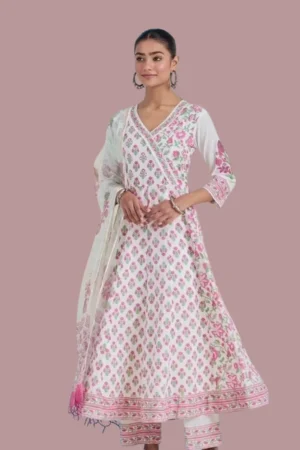 Floral Anarkali Kurta Set-Pure Cotton-Lined