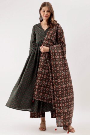 Green Anarkali kurta pure cotton