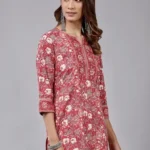 Floral block print tunic in pure cotton. women's summer blouse