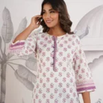 White Pure Cotton Floral Tunic-Hand Block Print Short Kurta-Summer Blouse