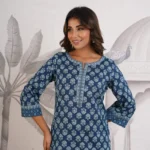 Hand Block Print Tunic- Pure Cotton Blue Short Kurta