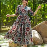 Pure Cotton Tiered Midi-Bold Floral Print Summer dress